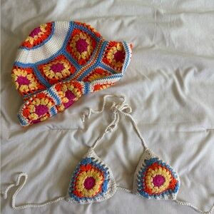 Colorful Crochet Bikini and Hat Set